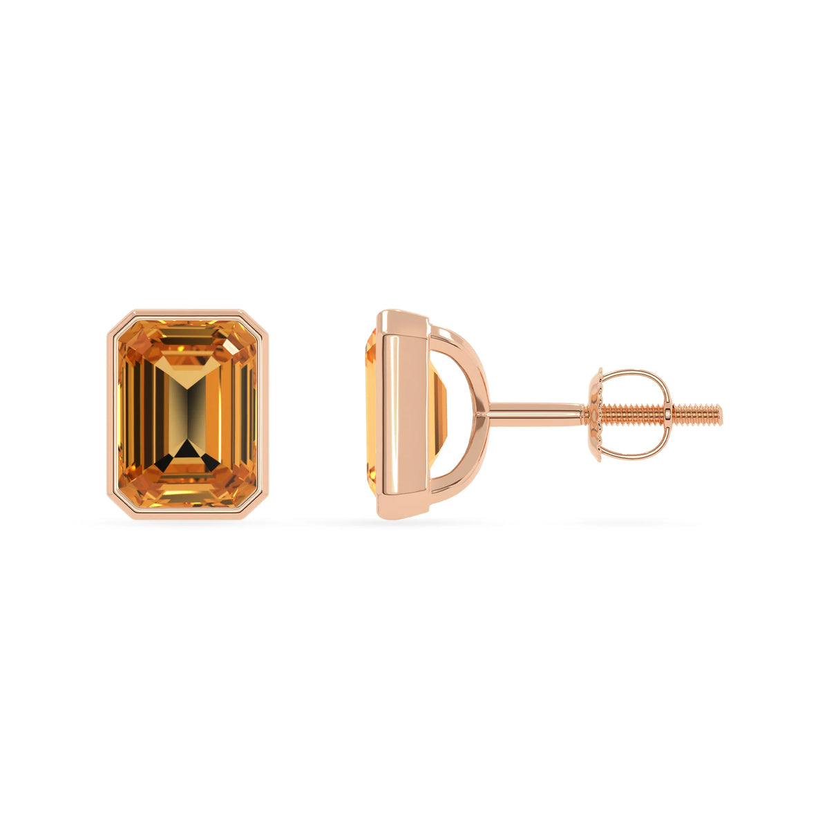 Lab Grown Citrine Emerald-Cut Solitaire Stud Earrings