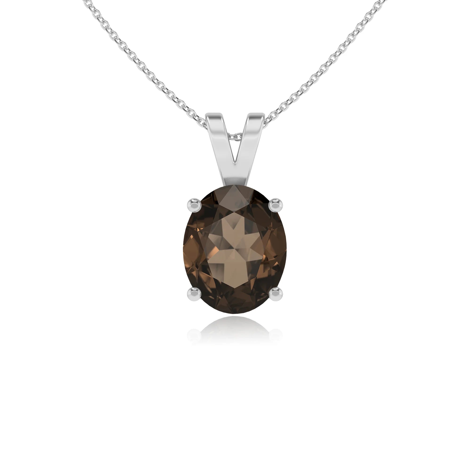 natural smoky-quartz oval solitaire v-bale necklaces in platinum 