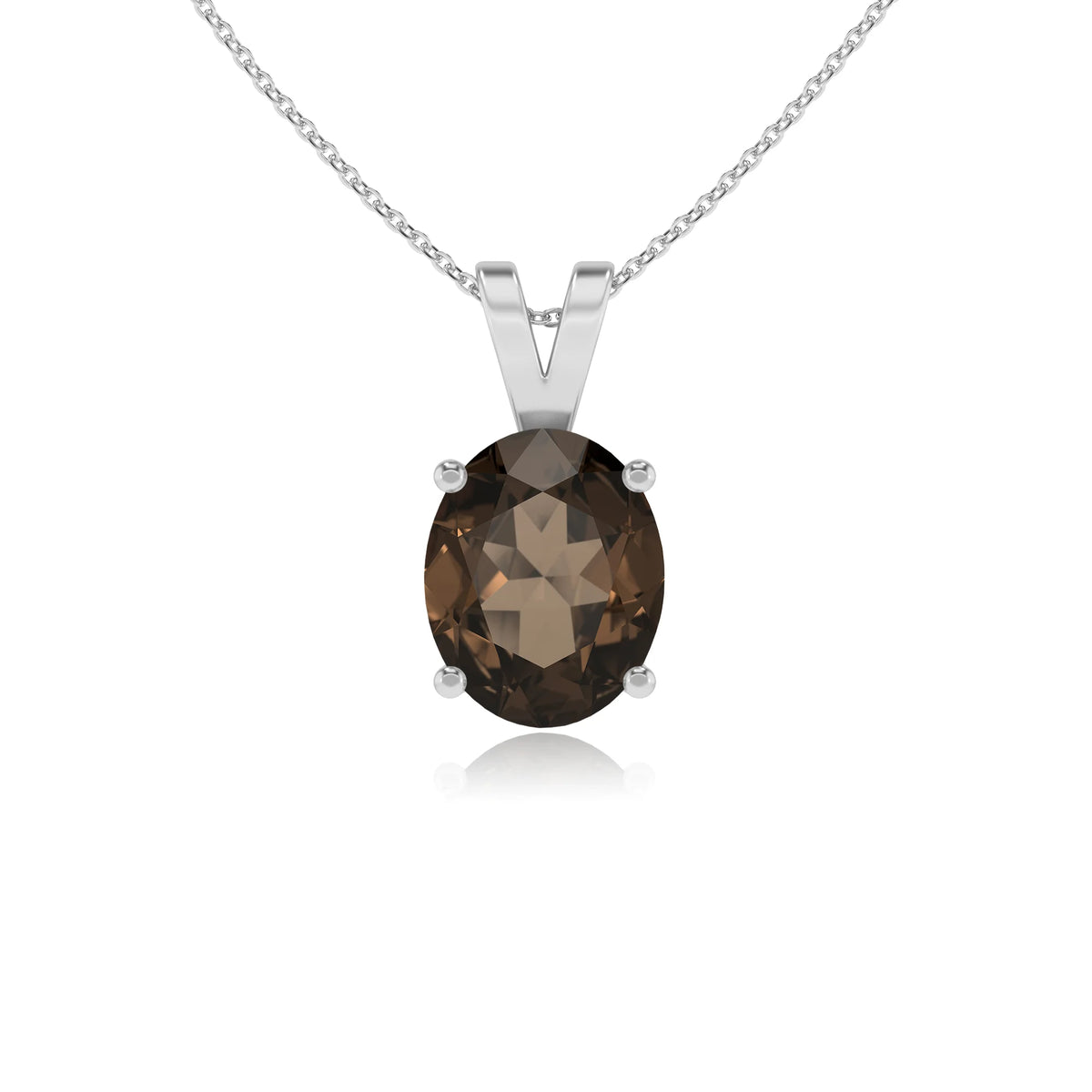 natural smoky-quartz oval solitaire v-bale necklaces in platinum 