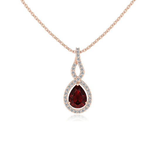 natural garnet pear necklaces in rose gold 