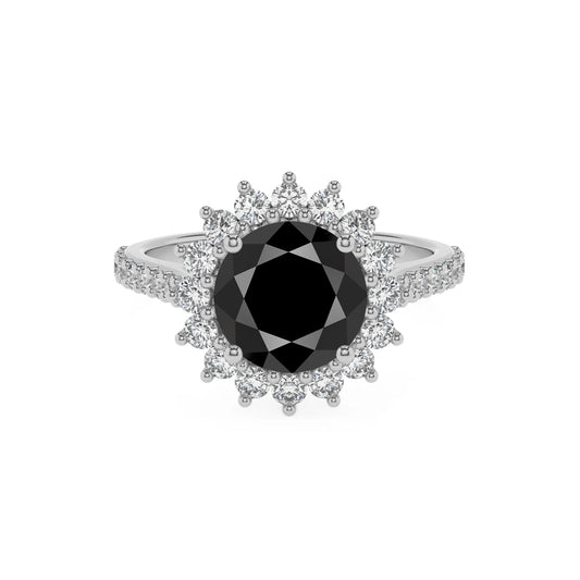 natural black-onyx round solitaire rings in platinum 