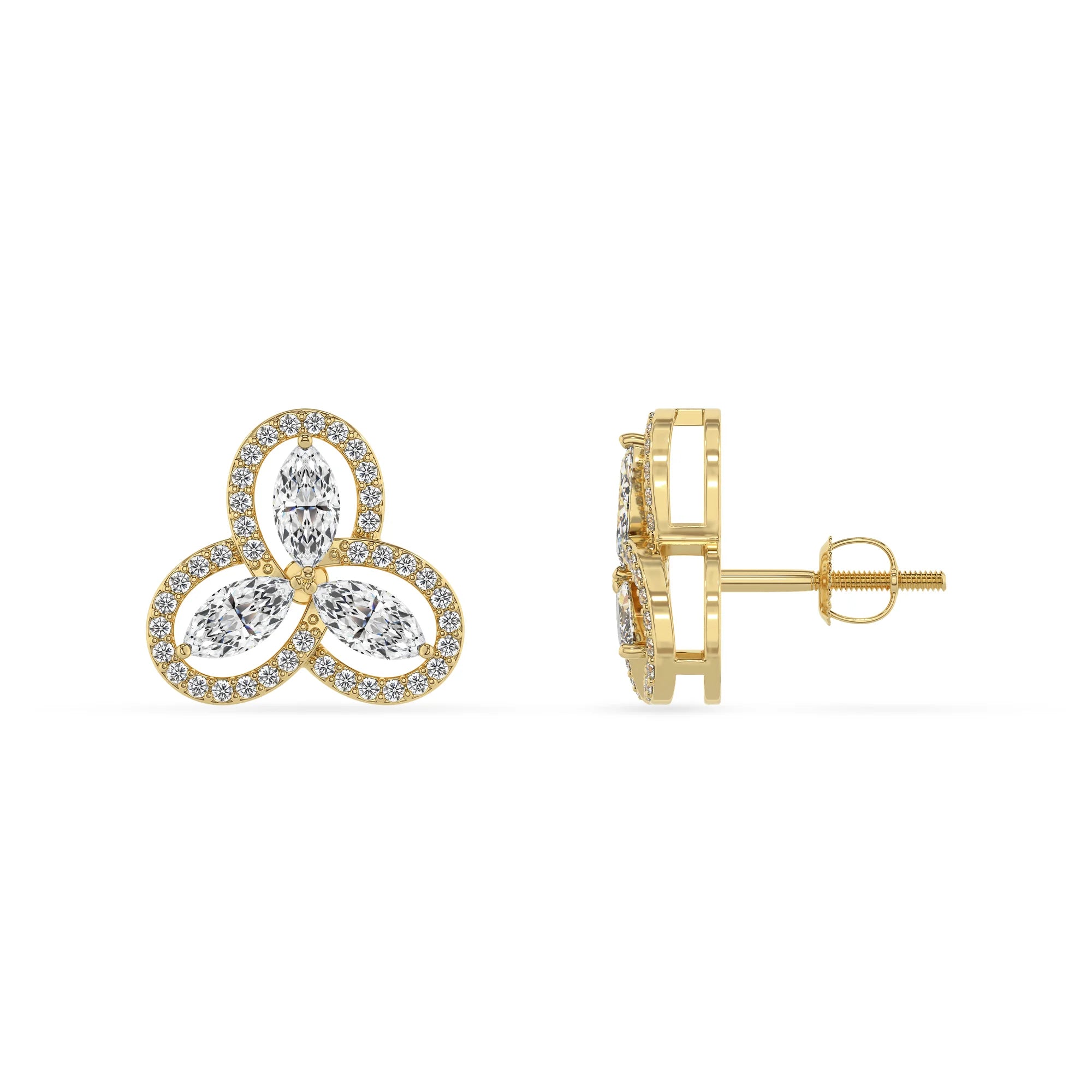lab grown diamond marquise stud earrings in yellow gold 
