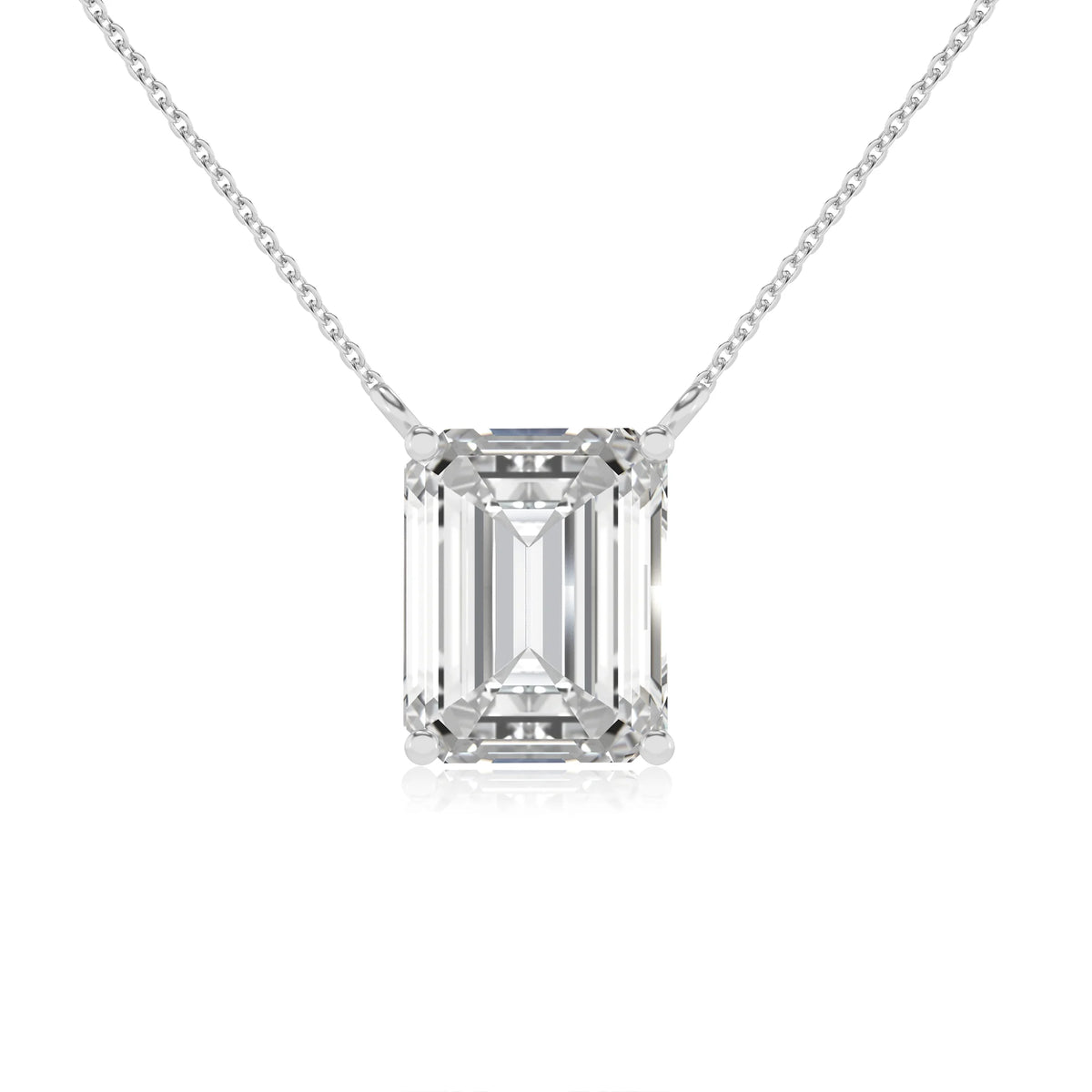lab grown moissanite emerald cut solitaire necklaces in white gold 