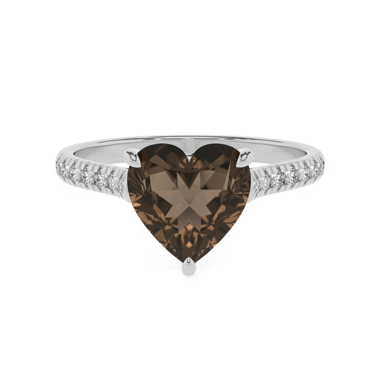 natural smoky-quartz heart half eternity solitaire engagement rings in sterling silver 