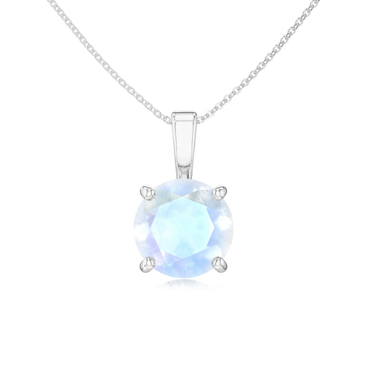 natural rainbow-moonstone round solitaire necklaces in white gold 