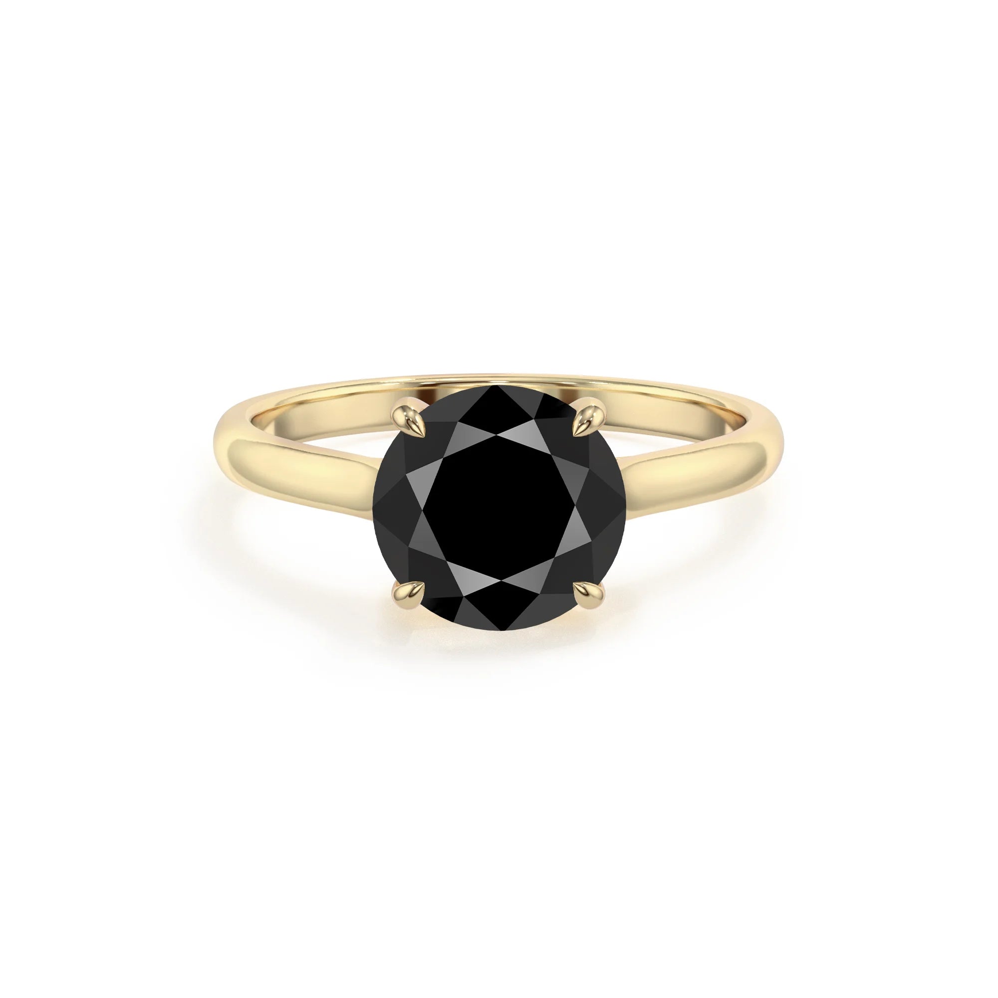 natural black-onyx round solitaire rings in yellow gold 