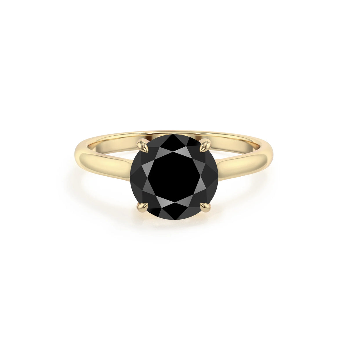 natural black-onyx round solitaire rings in yellow gold 