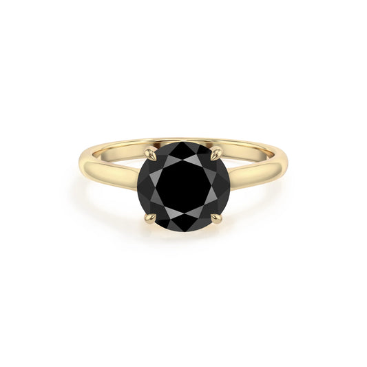 natural black-onyx round solitaire rings in yellow gold 
