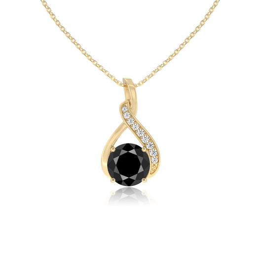 natural black-onyx round solitaire necklaces in yellow gold 