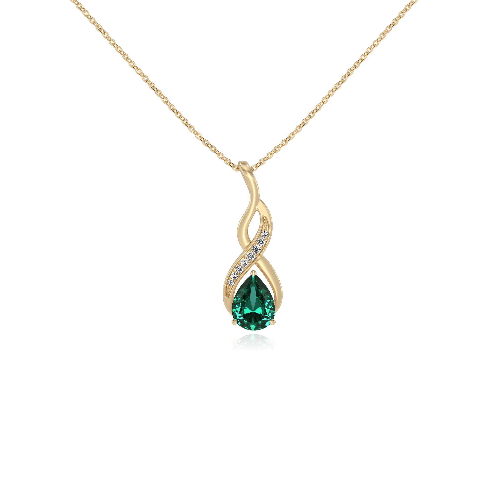 lab grown emerald pear solitaire necklaces in yellow gold 