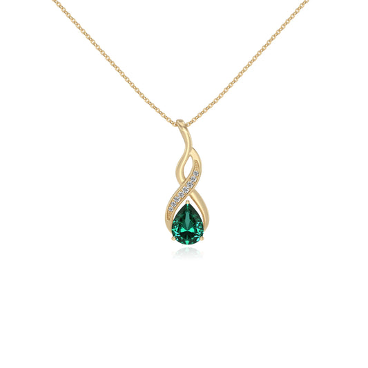lab grown emerald pear solitaire necklaces in yellow gold 