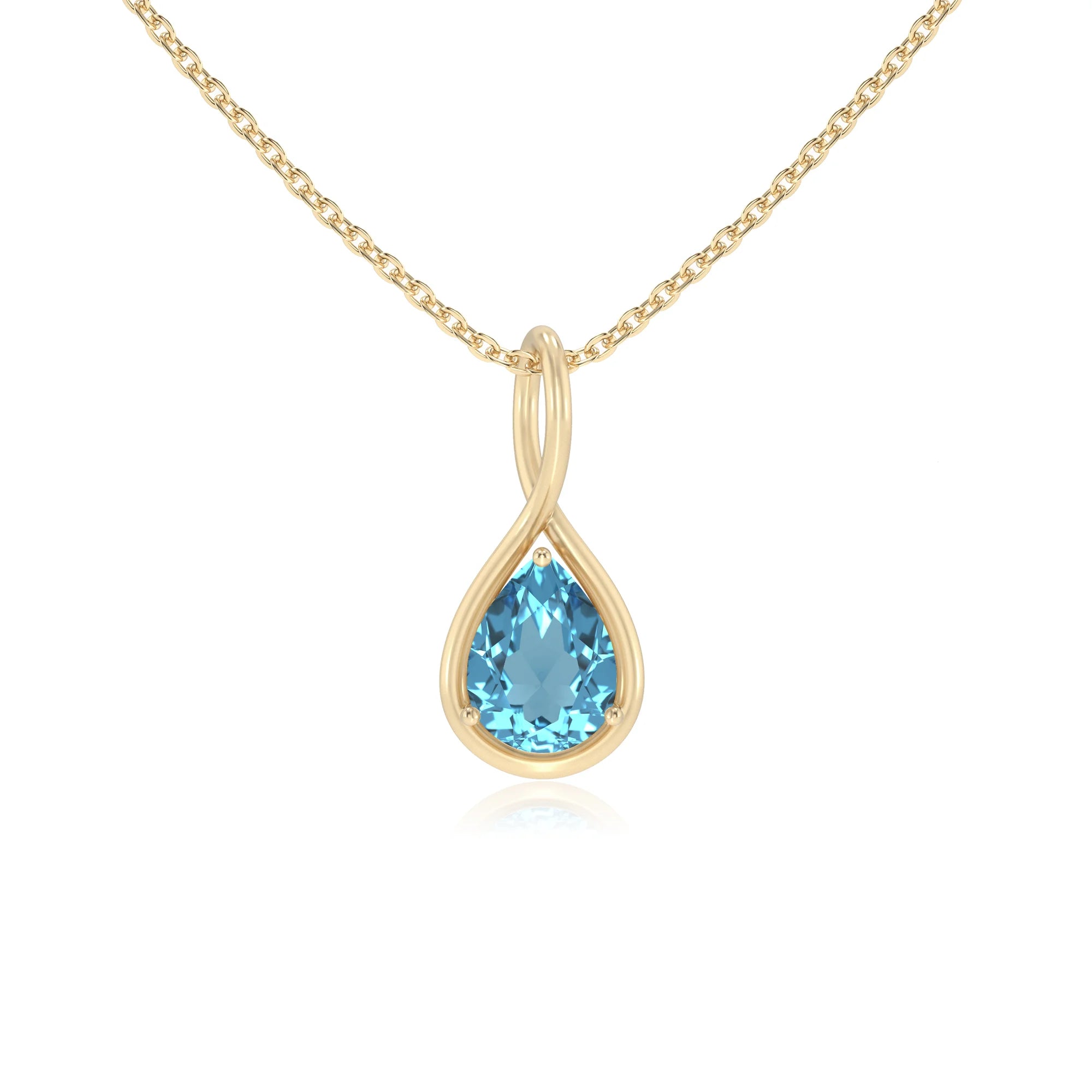 natural swiss-blue-topaz pear solitaire necklaces in yellow gold 