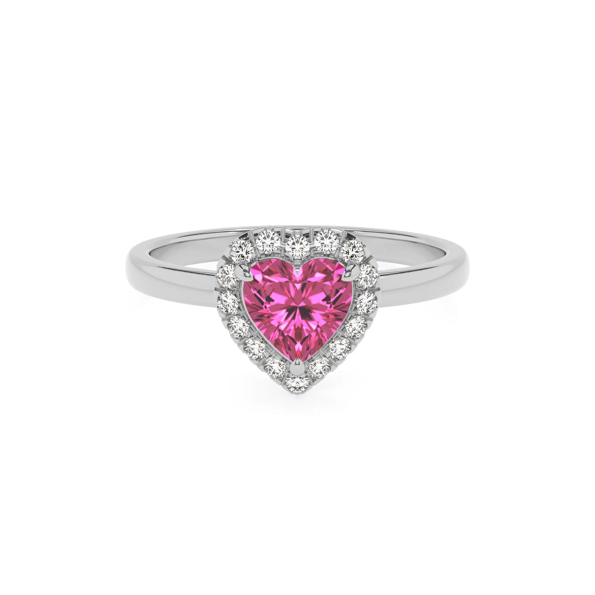 lab grown pink-sapphire heart solitaire rings in platinum 