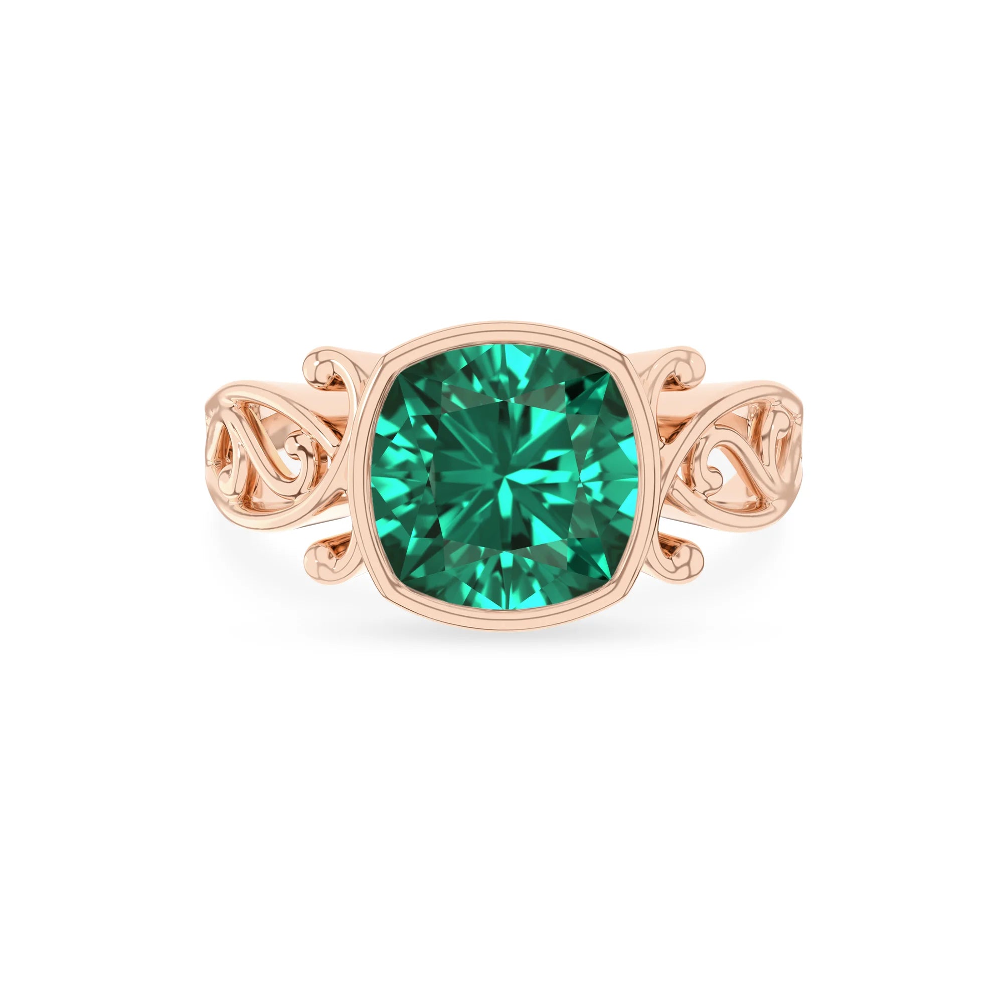 lab grown emerald cushion solitaire rings in rose gold 