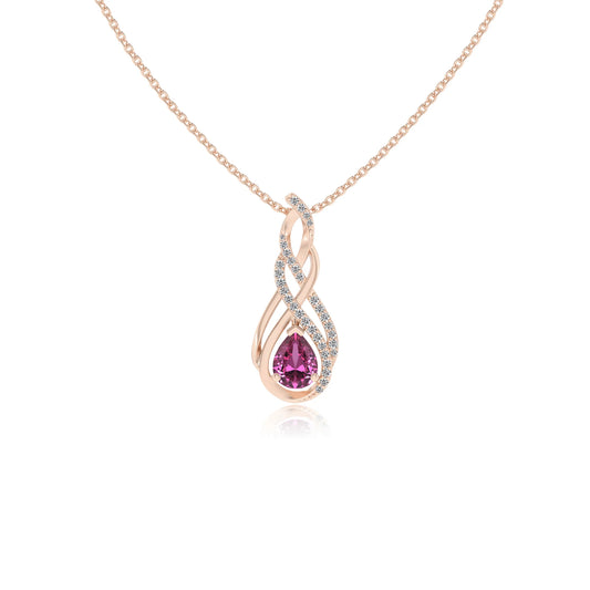 lab grown pink-sapphire pear solitaire necklaces in rose gold 