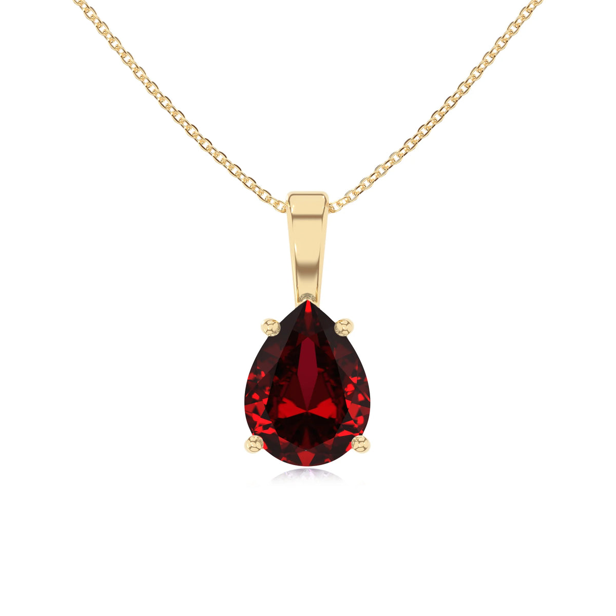 lab grown ruby pear solitaire necklaces in yellow gold 