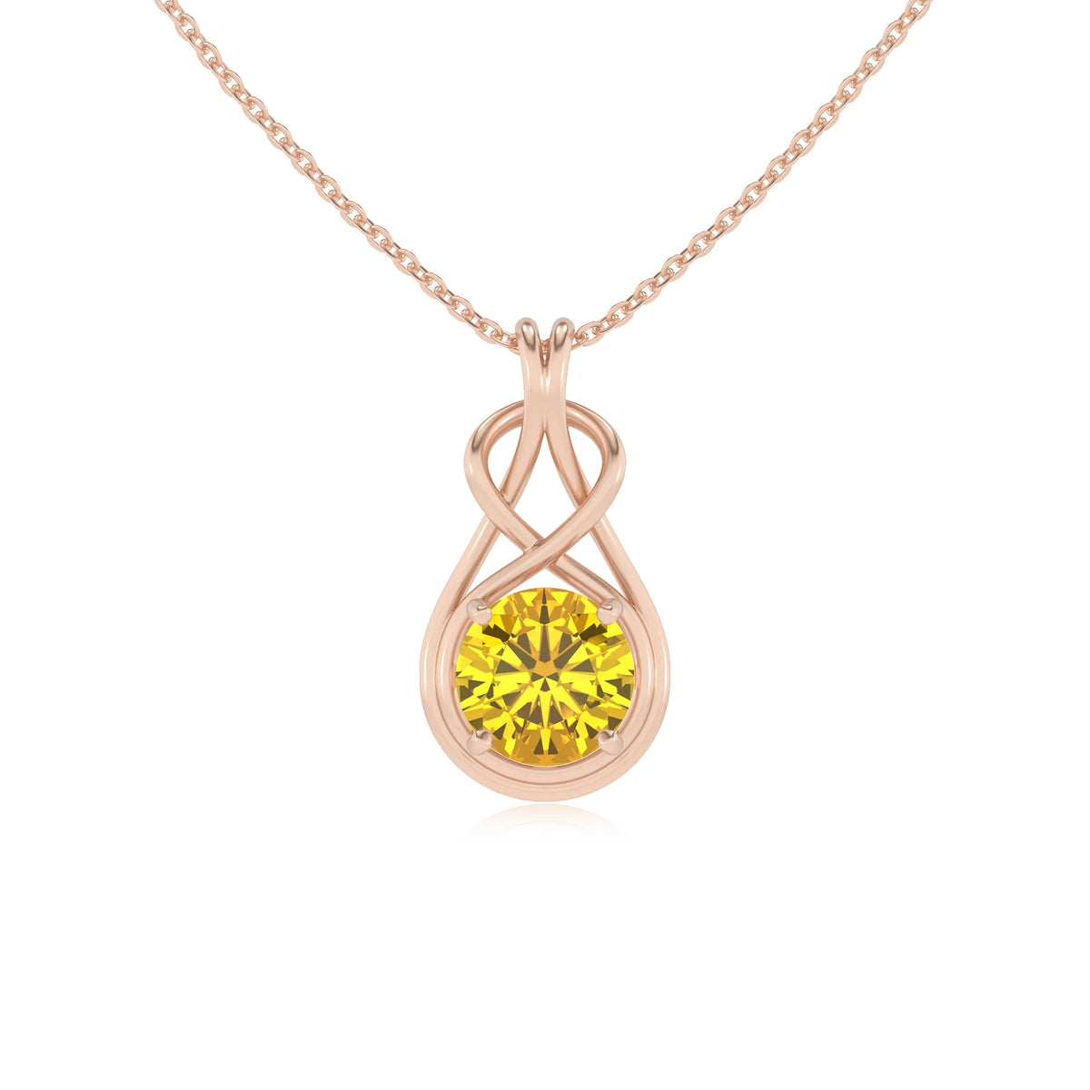 lab grown yellow-sapphire round solitaire necklaces in rose gold 