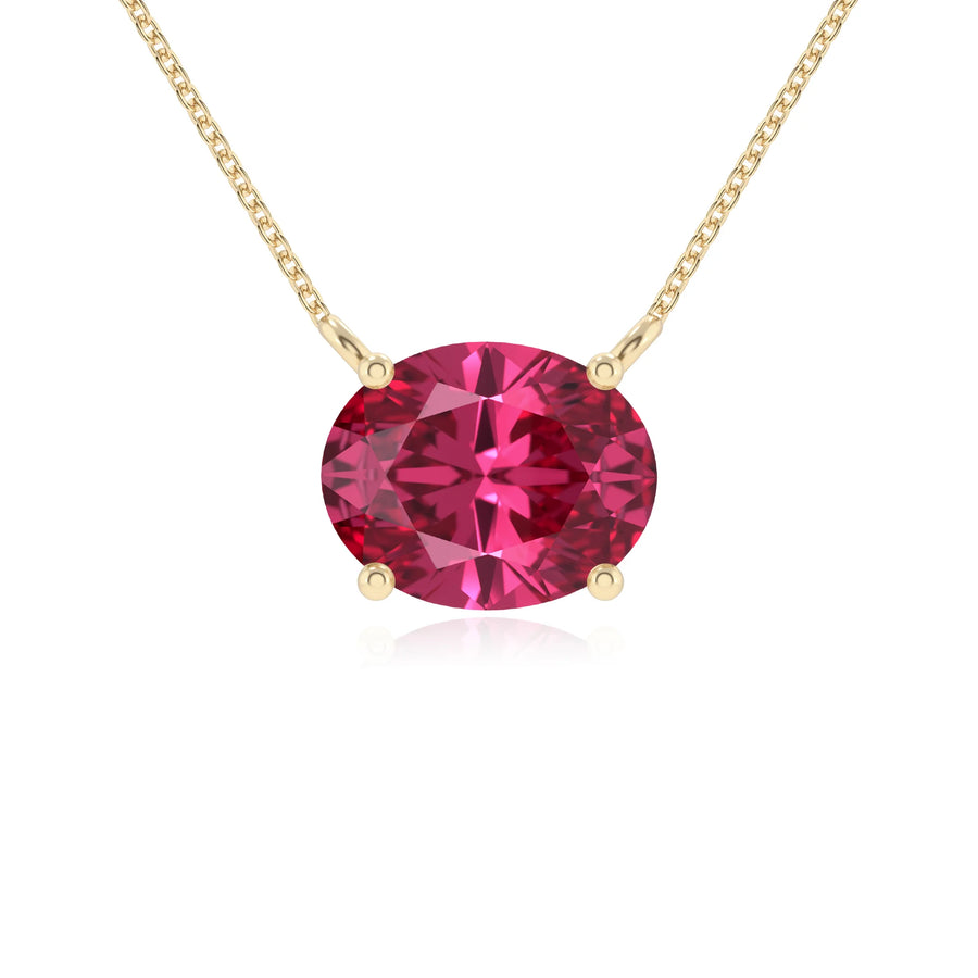 lab grown pink-tourmaline oval solitaire necklaces in yellow gold 