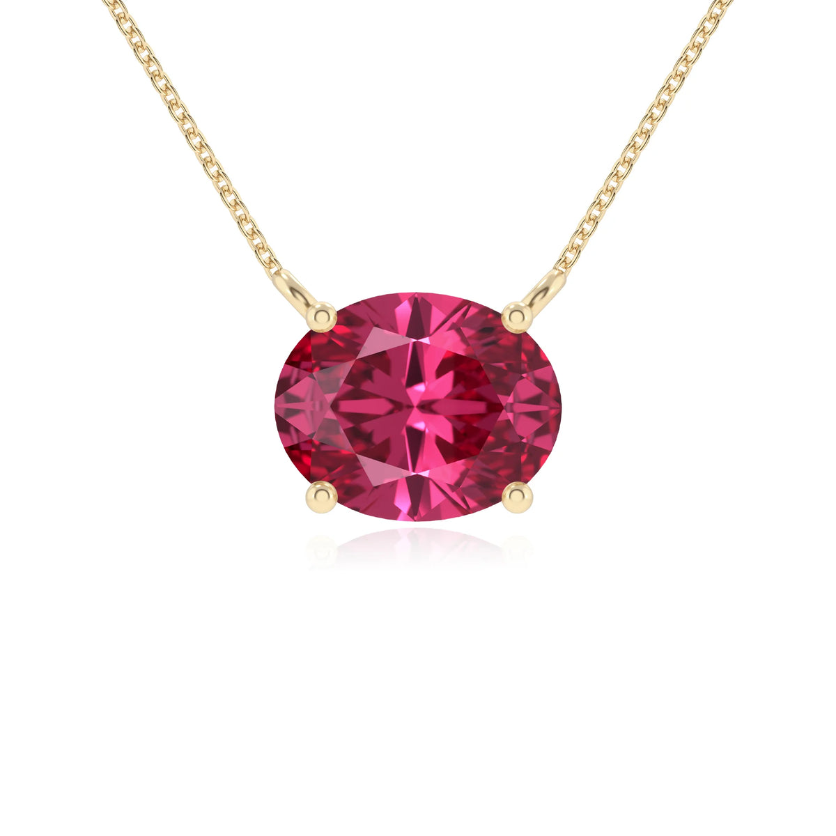 lab grown pink-tourmaline oval solitaire necklaces in yellow gold 