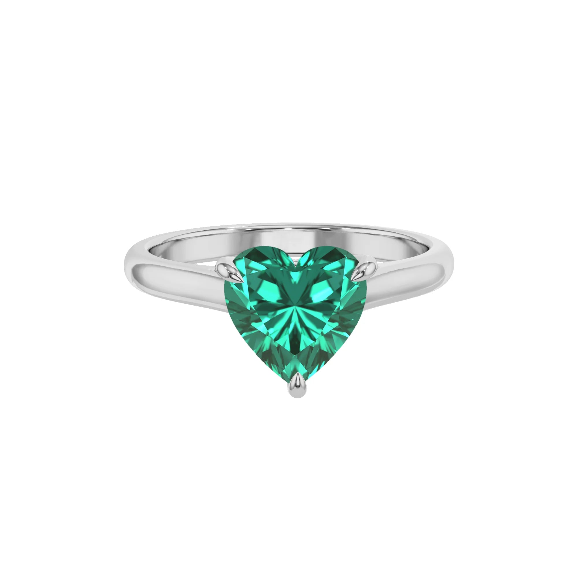 lab grown emerald heart solitaire rings in platinum 