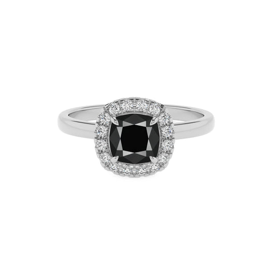 natural black-onyx cushion solitaire rings in platinum 