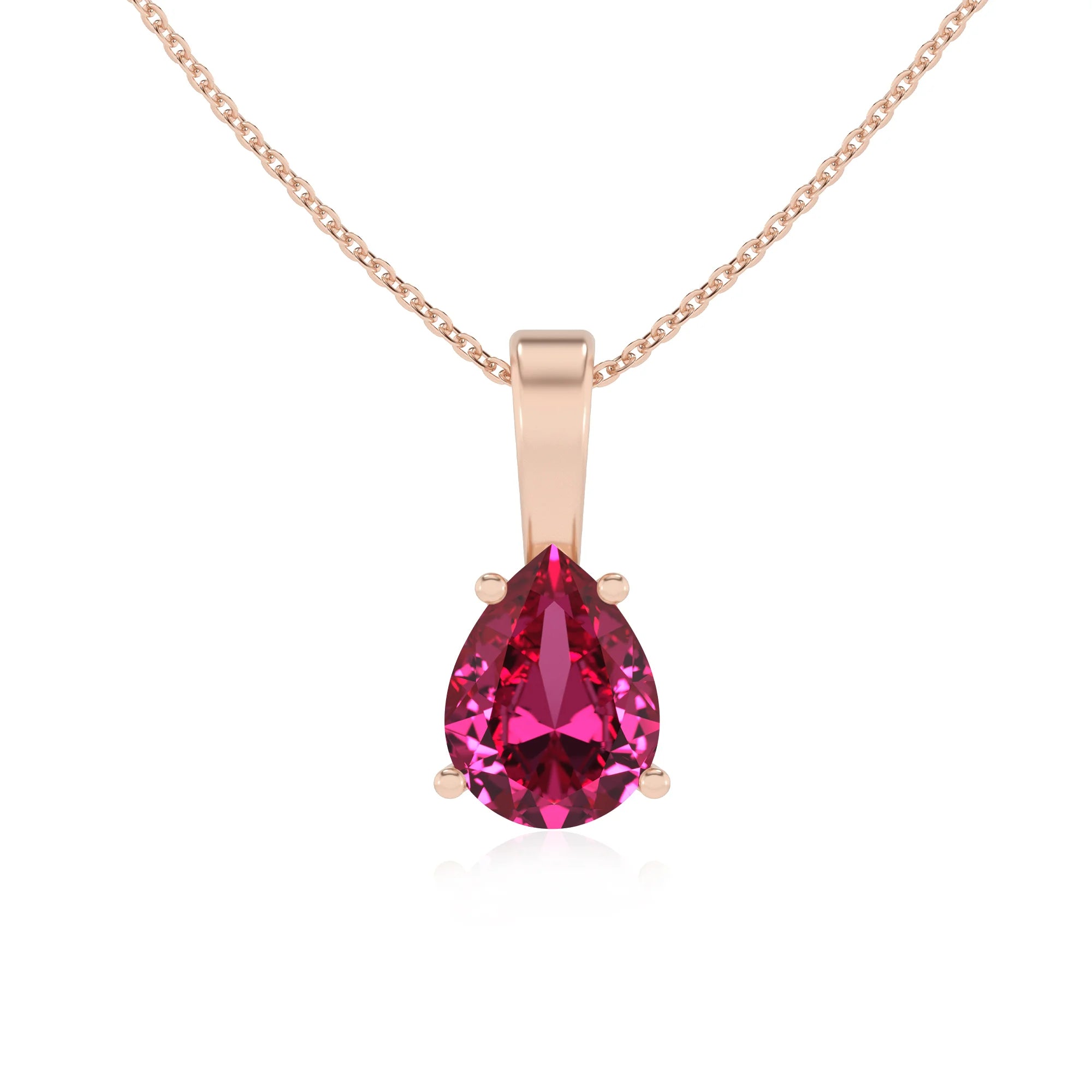 lab grown pink-sapphire pear solitaire necklaces in rose gold 