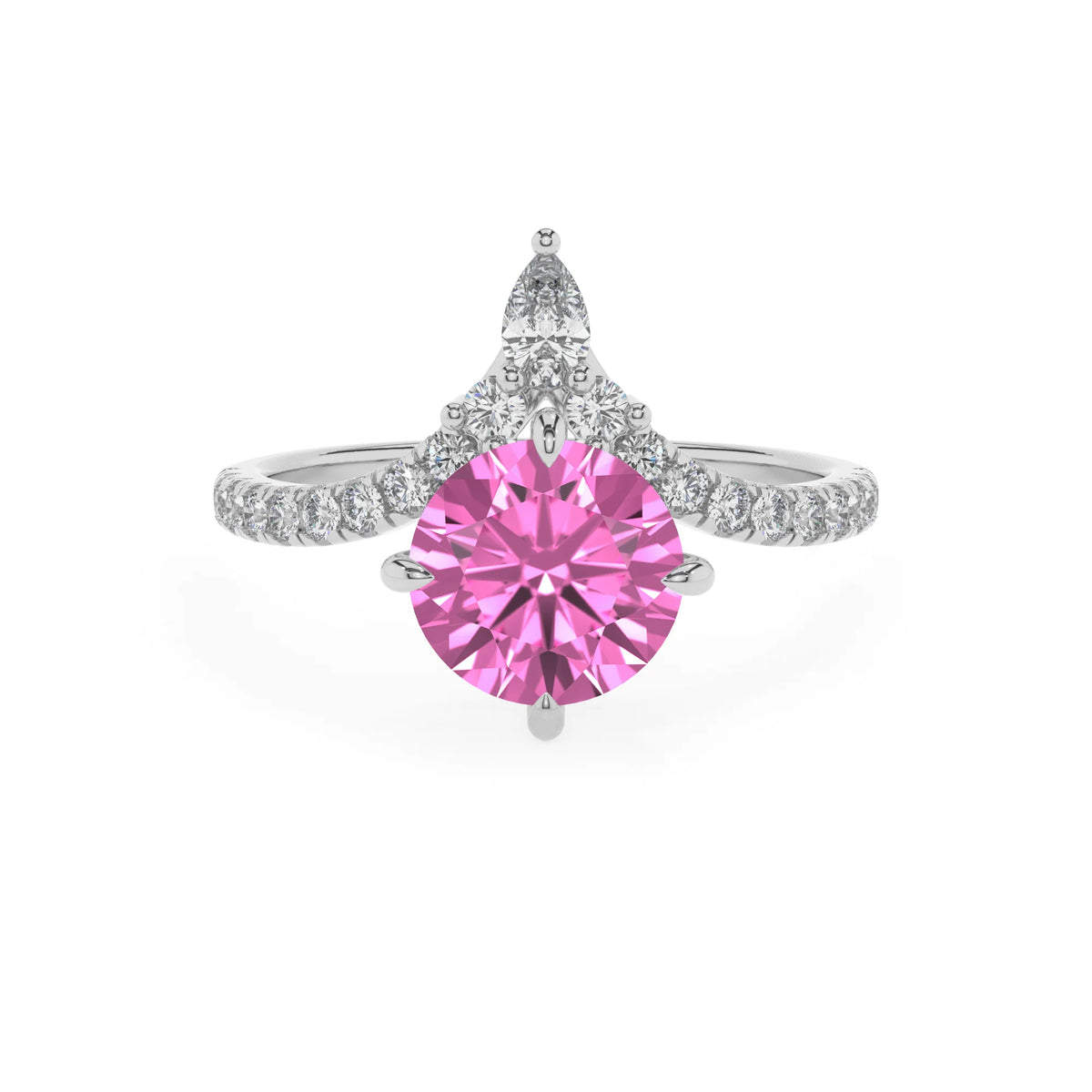 lab grown pink-sapphire round solitaire rings in white gold 