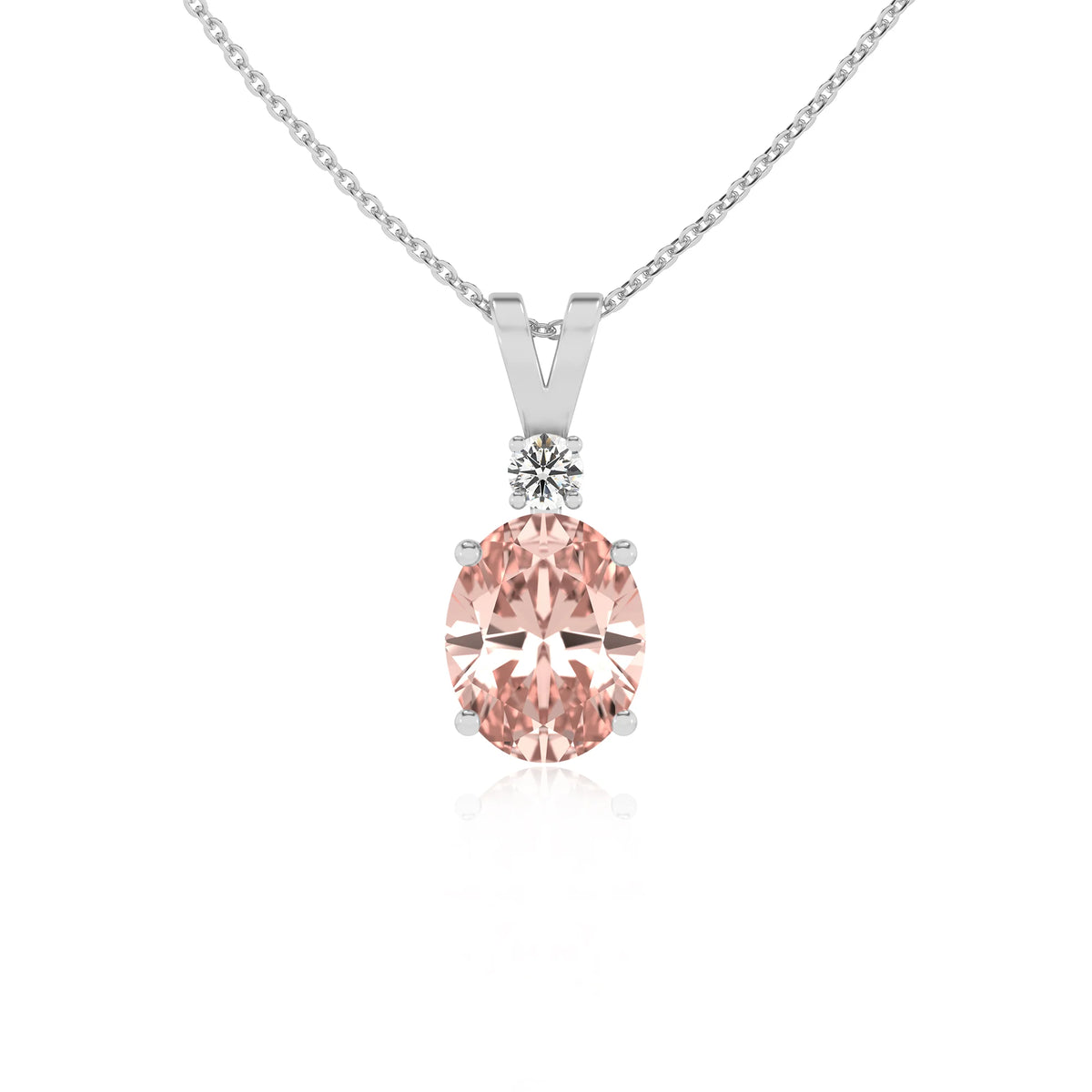 lab grown morganite oval solitaire v-bale necklaces in platinum 