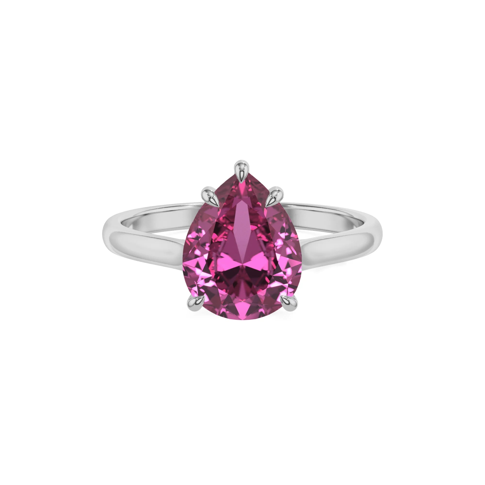 lab grown pink-sapphire pear solitaire rings in platinum 