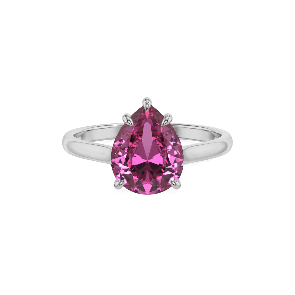 lab grown pink-sapphire pear solitaire rings in platinum 