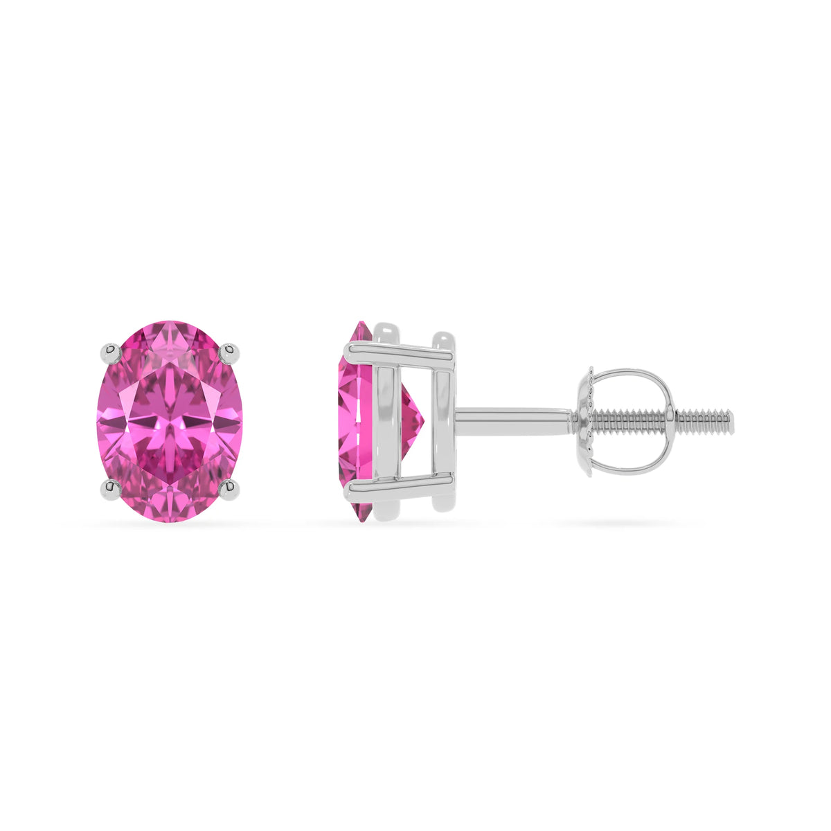 lab grown pink sapphire oval stud earrings in platinum 