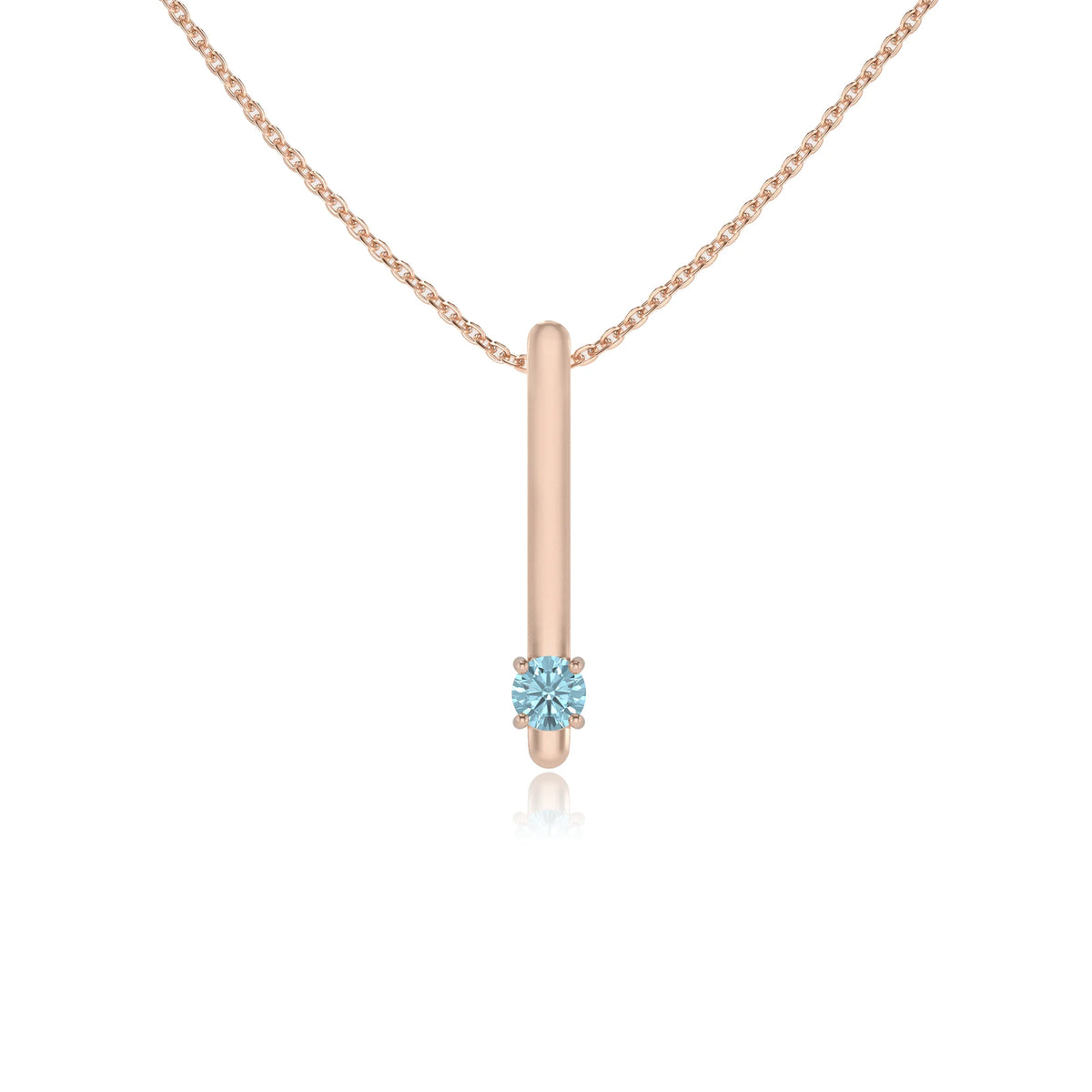 lab grown aquamarine round bar necklaces in rose gold 