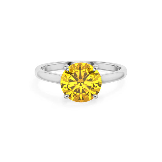 lab grown yellow-sapphire round solitaire rings in platinum 