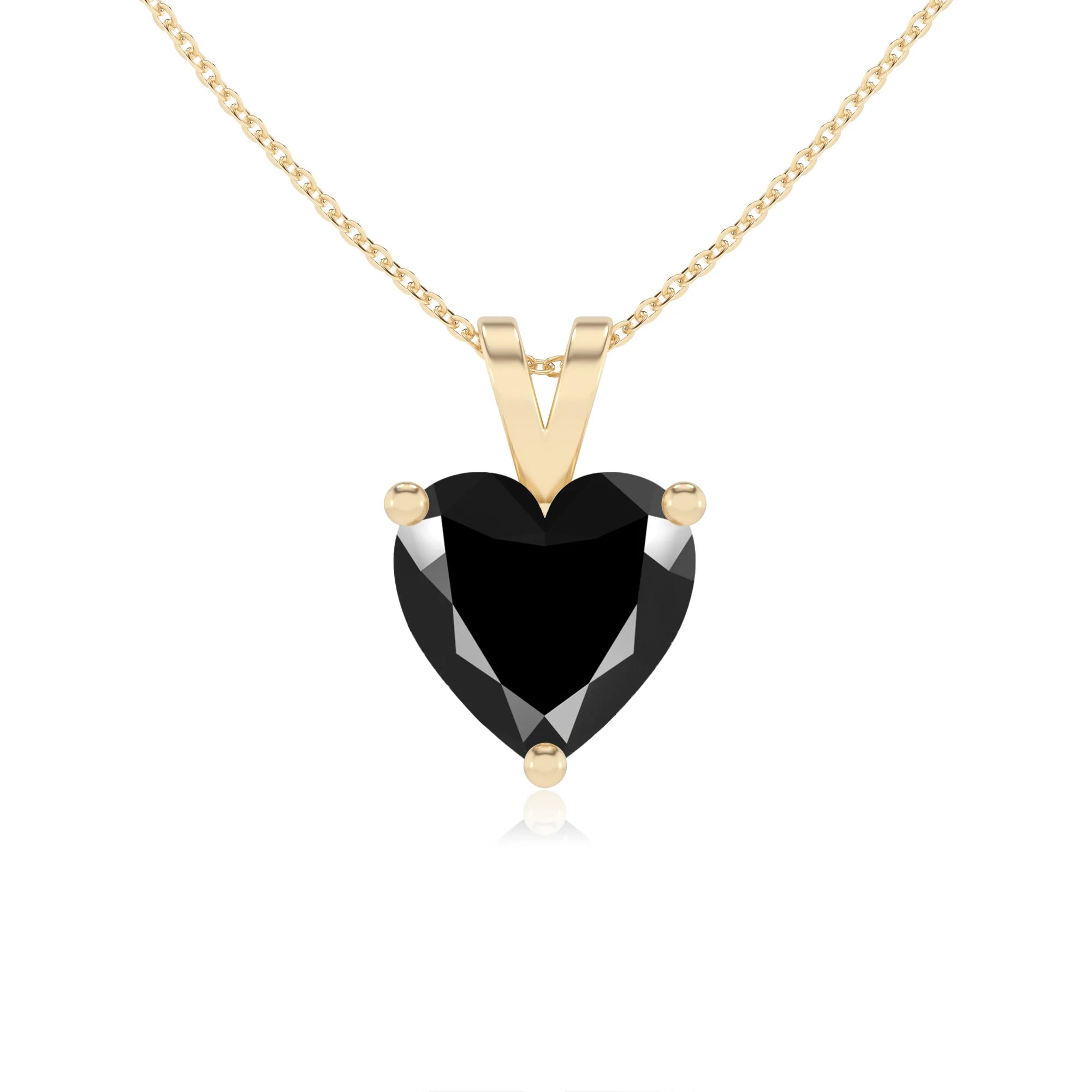 natural black-onyx heart solitaire v-bale necklaces in yellow gold 