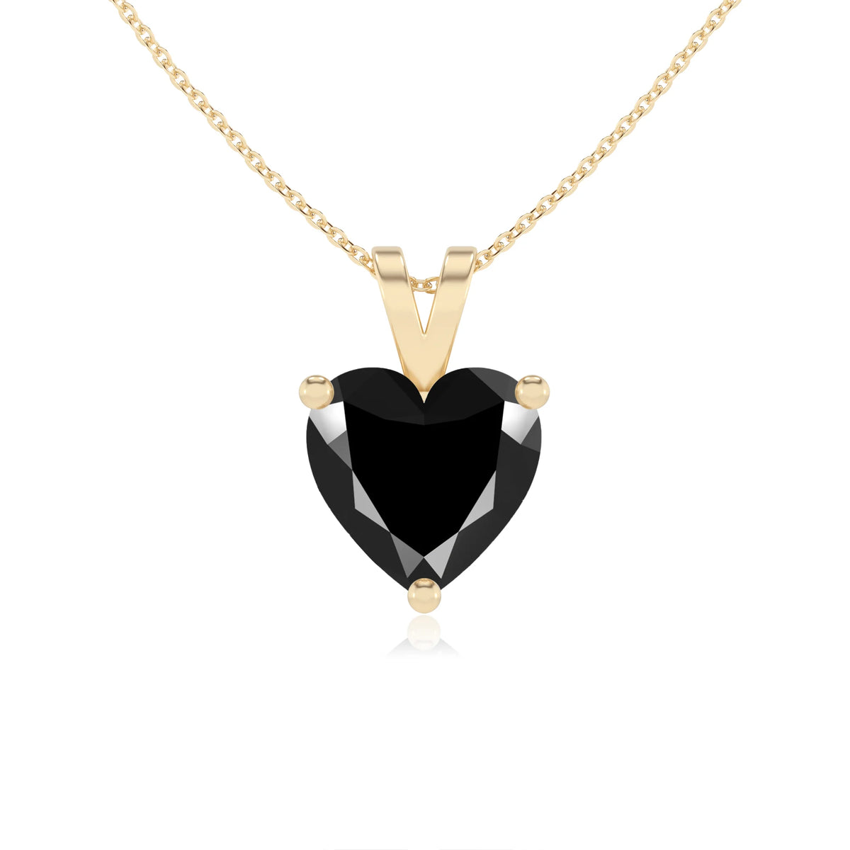 natural black-onyx heart solitaire v-bale necklaces in yellow gold 