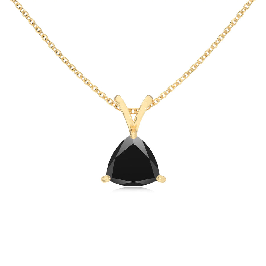 natural black-onyx trillion solitaire v-bale necklaces in yellow gold 