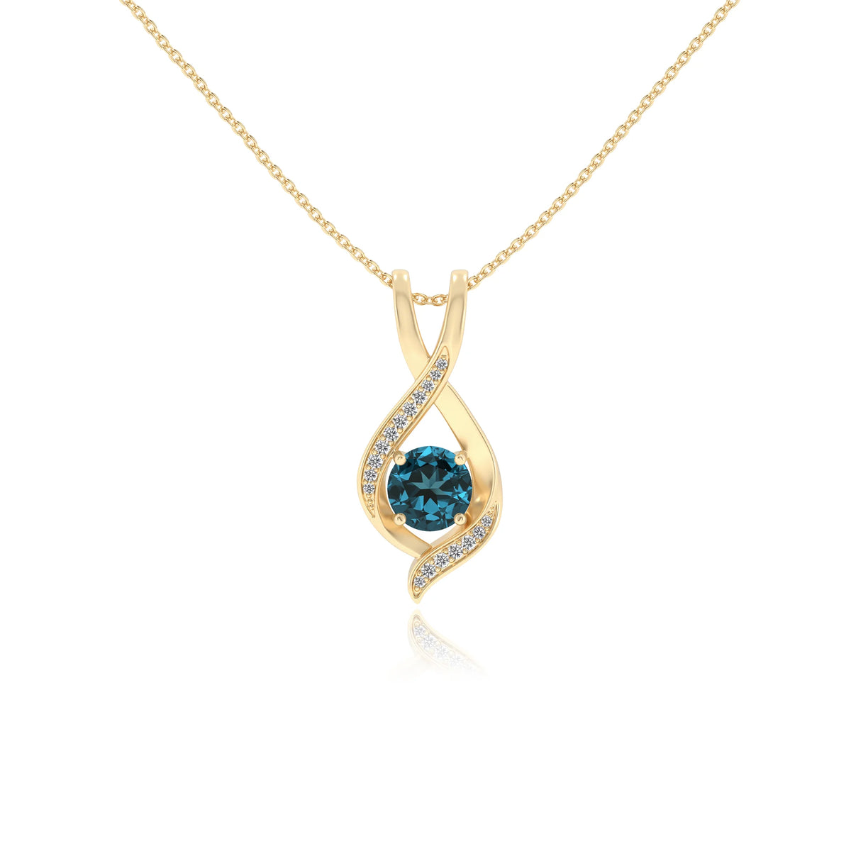 natural london-blue-topaz round solitaire necklaces in yellow gold 