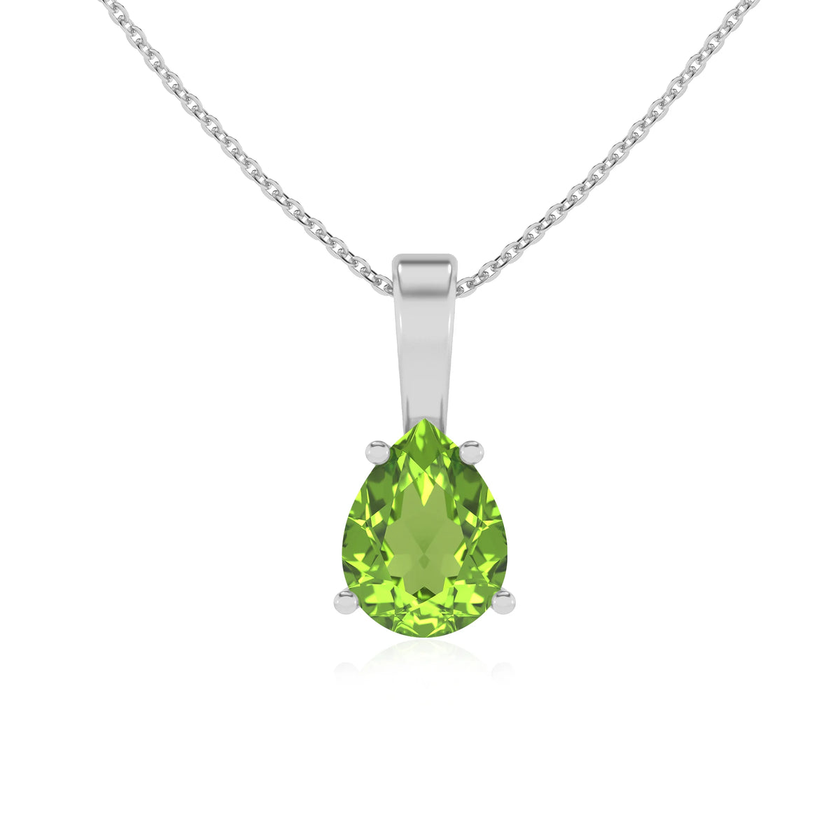 natural peridot pear solitaire necklaces in sterling silver 