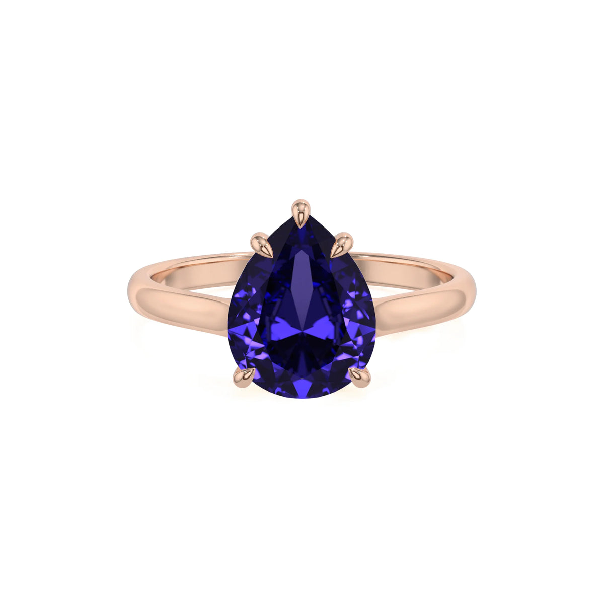 lab grown tanzanite pear solitaire rings in rose gold 