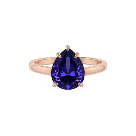 lab grown tanzanite pear solitaire rings in rose gold 