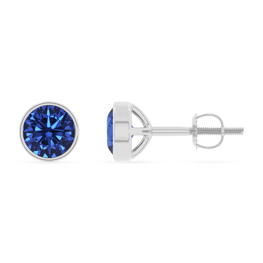 lab grown blue sapphire round stud earrings in white gold 