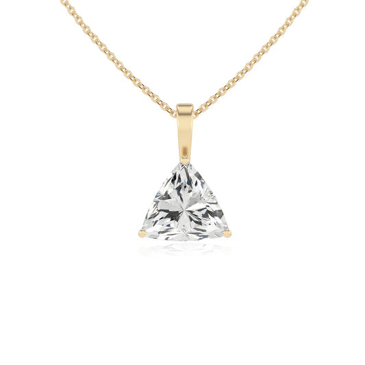 lab grown moissanite trillion solitaire necklaces in yellow gold 