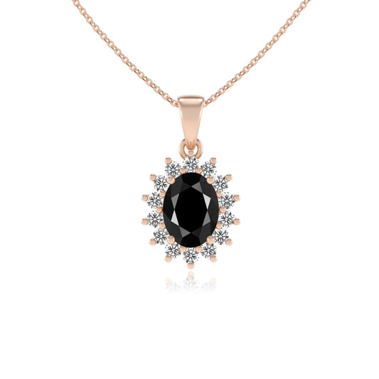 natural black-onyx oval halo necklaces in rose gold 
