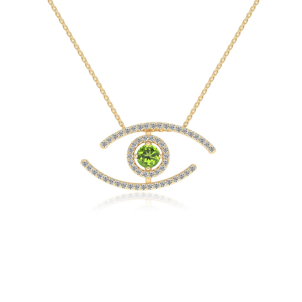 natural peridot round solitaire necklaces in yellow gold 