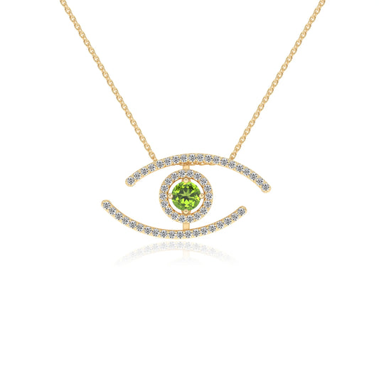 natural peridot round solitaire necklaces in yellow gold 