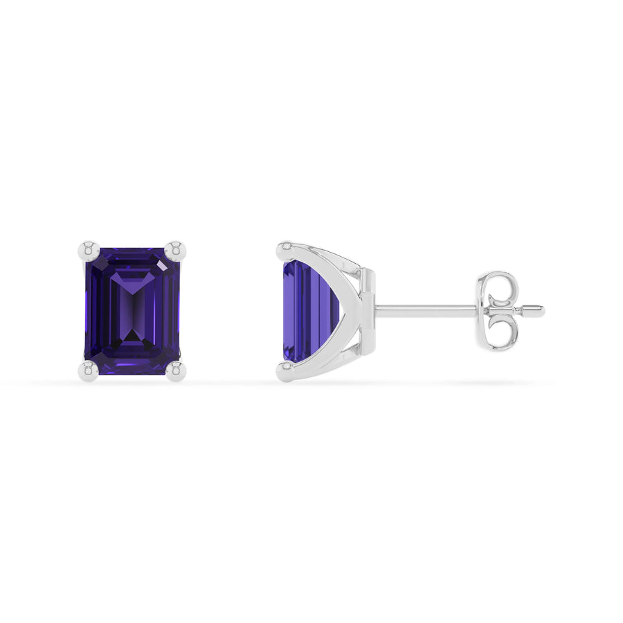 lab grown tanzanite emerald cut stud earrings in white gold 