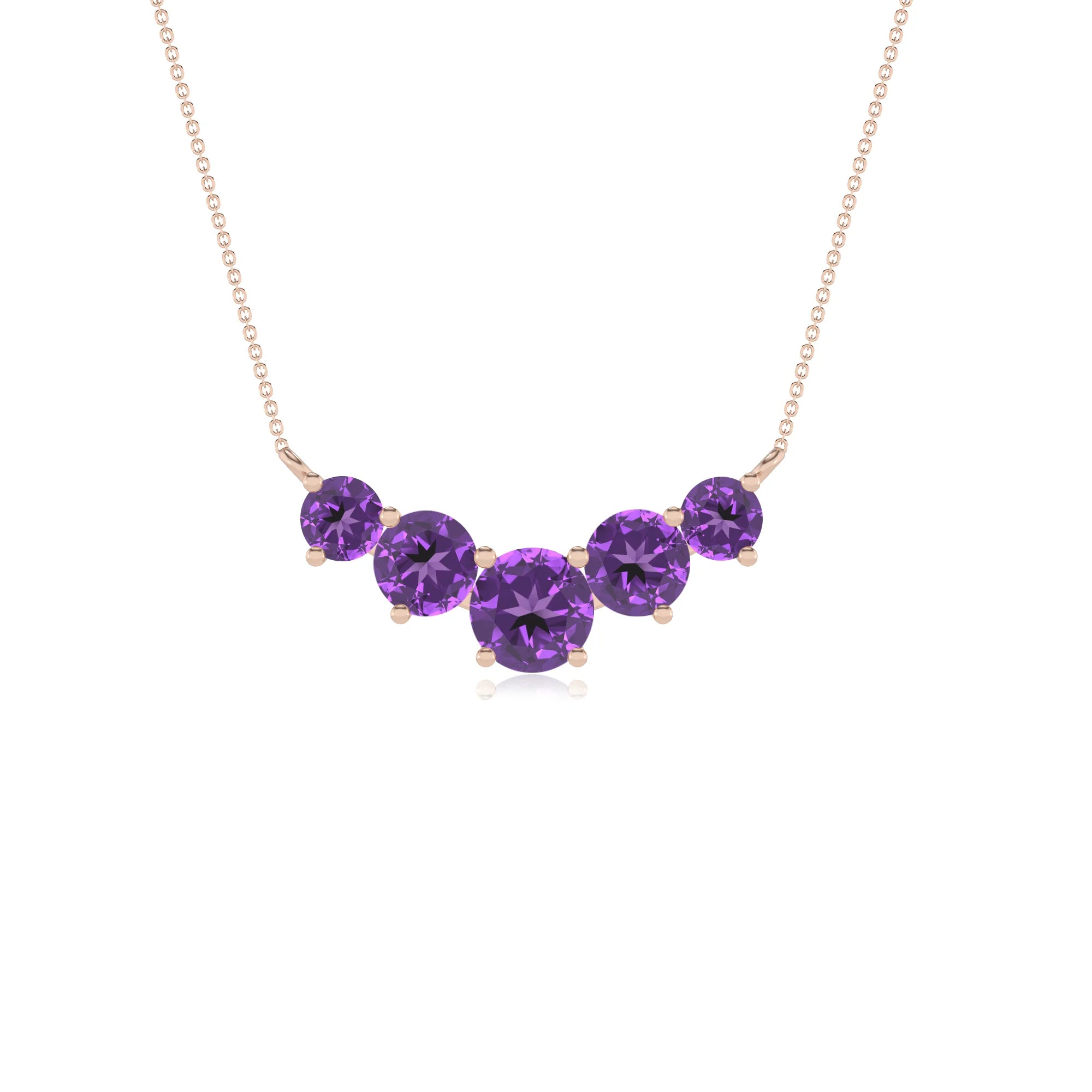 lab grown amethyst round bar necklaces in rose gold 