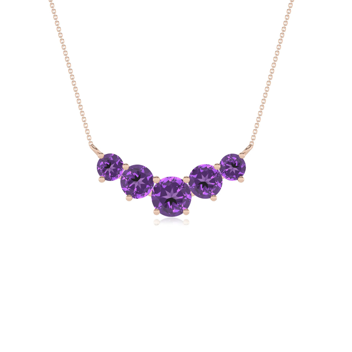 lab grown amethyst round bar necklaces in rose gold 