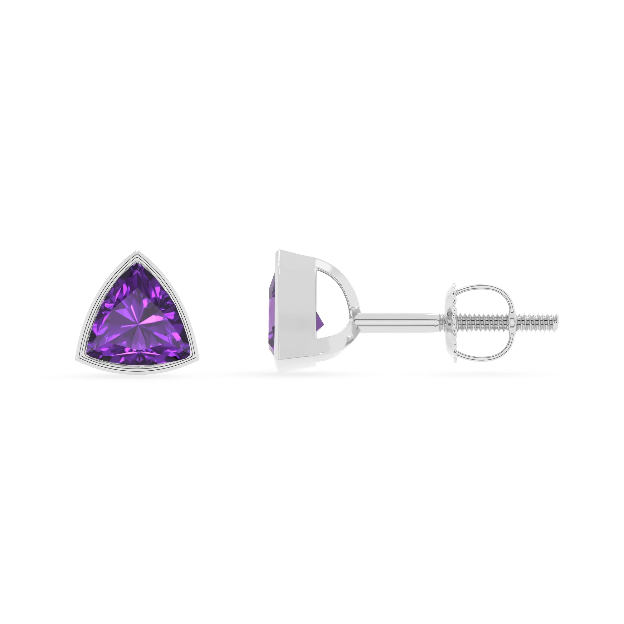 lab grown amethyst trillion stud earrings in white gold 
