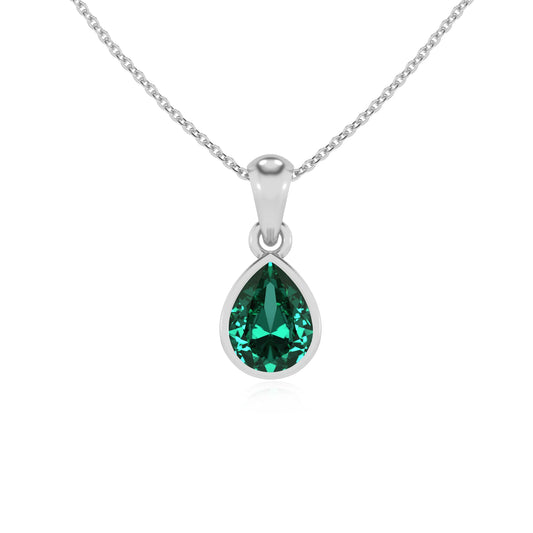 lab grown emerald pear solitaire necklaces in white gold 